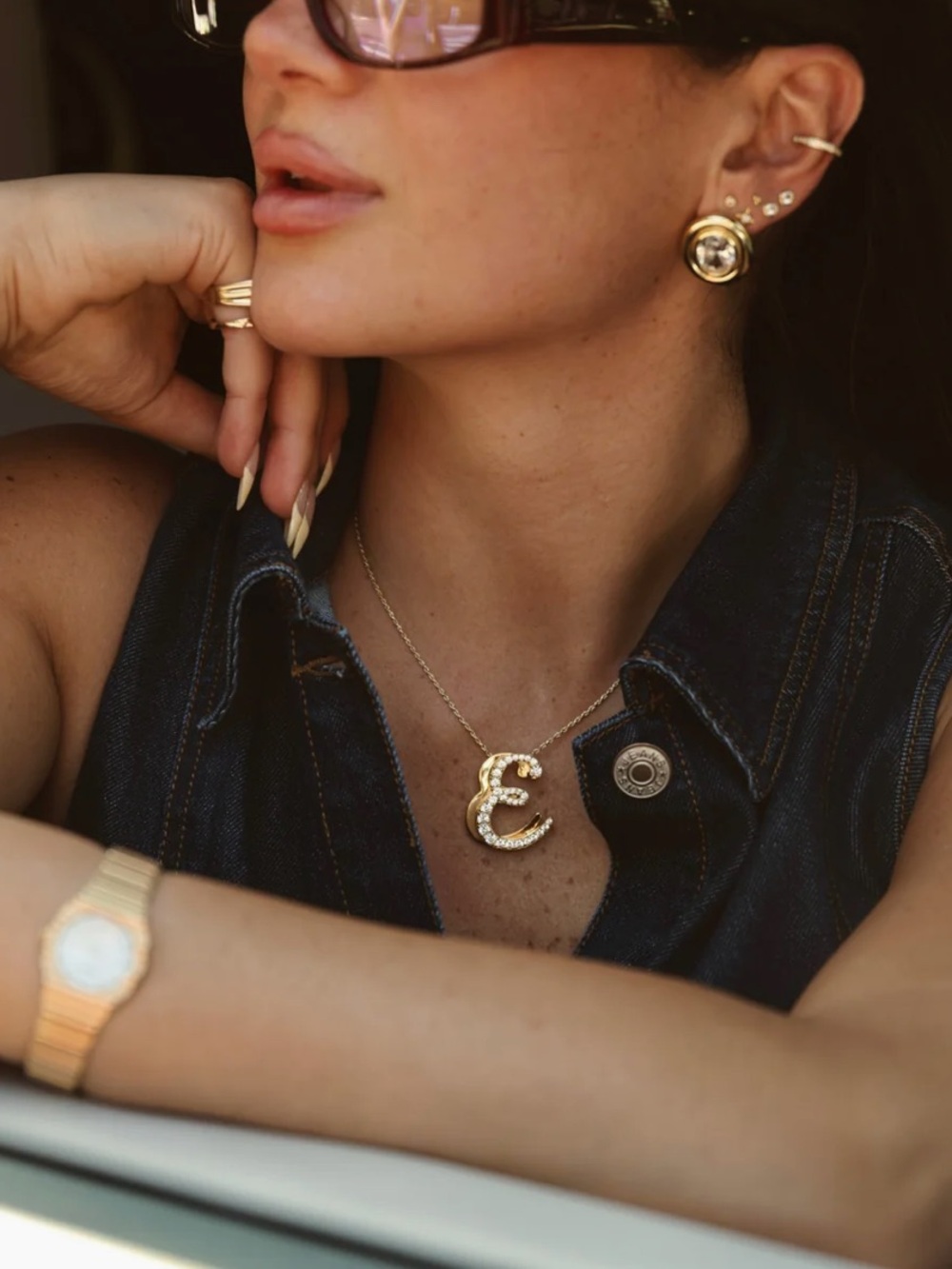 EP jewels Iced Jumbo Script Letter Necklace - Yellow Gold